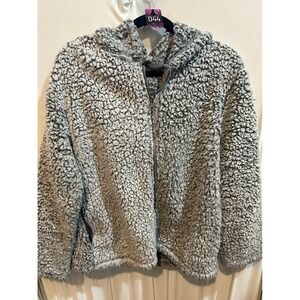 Love Tree Gray Sherpa Hoodie Full Zip Jacket Cozy Warm Womens
